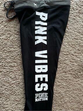 Victoria's Secret PINK Yoga joggers Black with Khaki green waist and ankle. Med